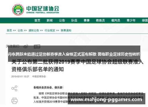 丹东腾跃未能通过足协新赛季准入审核正式宣布解散 面临职业足球历史性转折