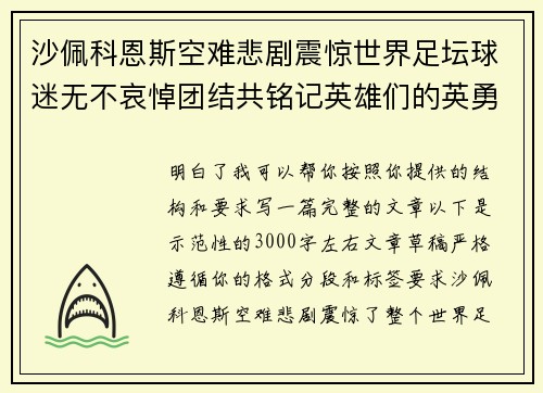 沙佩科恩斯空难悲剧震惊世界足坛球迷无不哀悼团结共铭记英雄们的英勇与坚韧 沙佩科恩斯空难悲剧震惊世界足坛球迷无不哀悼团结共铭记英雄们的英勇与坚韧