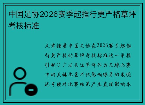 中国足协2026赛季起推行更严格草坪考核标准